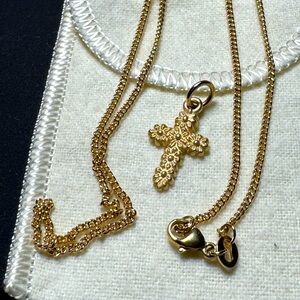 14k Gold James Avery Margarita Cross and 18” Fine Curb Chain